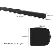 Sylvox Sound Bar for Outdoor TV, IP65 Waterproof, 2.0 Channel Wireless Audio, 60W RMS, Bluetooth, HDMI ARC, Optical, AUX, USB, Wall Mountable, Black, OTA1ELFS2
