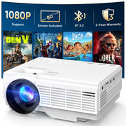 GCZ Mini Projector with 80-Inch Screen, Native 720P Resolution, 1080P and 4K Support, Two-Way Bluetooth 5.2, HDMI USB TF Card Compatible, Portable LCD CD04