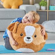 hand2mind BubblePlush Yoga Ball Buddy Puppy, Soft Washable Plush with 12 Double-Sided Yoga Cards, Kids Yoga Companion