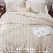 U by Bedsure Queen Comforter Set, Boho Tufted Embroidered Design, Reversible Microfiber, Lightweight Polyester Fill, Beige, 3 Pieces