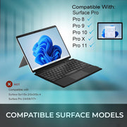 Adesso WKB-7040 Bluetooth Tablet Keyboard Case, Ultra-Slim Aluminum Design, Scissor Switch Keys, Backlit, Compatible with Surface Pro X 8 9 10 11