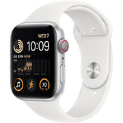 Apple Watch SE 2 Cell 44mm Silver Aluminum - White Sport Band MNU63LL/A
