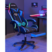 Hoffree Gaming Chair with Massage PU Leather, Blue - High-Quality Material
