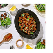 Beautiful 29277 4 Qt Digital Slow Cooker with Spill-Proof Hinged Locking Lid, Stainless Steel, Tomato Red, 3 Heat Settings, 4 Timer Options, 29277