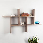 Danya B Contemporary Industrial Floating Wall Shelf, Weathered Oak, 40 in H x 24 in W x 5.75 in D, 4-Tier Cantilever Design, XF160708OK