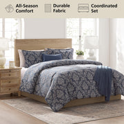 VCNY Home Damask 5-Piece Blue Jacquard Comforter Set, Full/Queen, Hypoallergenic, All-Season, MSD566170522026