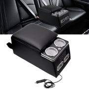 WheelX Center Console Armrest Organizer with Wireless Charging, Phone Holder, Dual Cup Holders, USB Port, Adjustable 7-Color LED Light, Universal Fit, Black