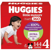 Huggies Little Movers HuggFit 360 Baby Diapers Size 4 White 144 Count (4 Packs of 36)