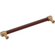 Signature Hardware Lazzara Leather Appliance Pull, 12 Inch Center to Center, Golden Champagne Finish, Zinc and Hand-Stitched Brown Leather, 954067-12