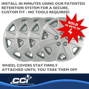 Coast To Coast Set of 4 Silver 15 Inch 7-Spoke Replacement Hubcaps with Metal Clip Retention System for 2003-2004 Honda Accord