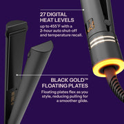 Hot Tools Pro Artist Black Gold Evolve Ionic Hair Straightening Iron, Ceramic Titanium Plates, 27 Heat Settings to 455F, 1.25 Inch, Black Gold, HT7123BG