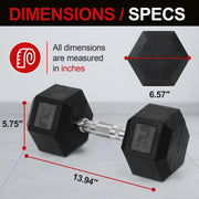 Sprint Demon 40 LB Rubber Hex Dumbbells, Set of 2, Non-Slip Chrome Handle, Black, DSV-DB-40P-WJ-1