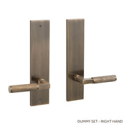 Signature Hardware EH.SSQTB.2625.42.R.ABS Straight Knurled Solid Brass Dummy Entrance Door Set Lever Handle - Right Hand - Antique Brass