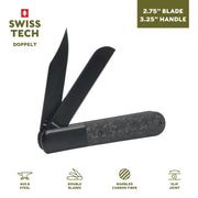 Swiss Tech Barlow Double Bladed Pocket Knife, Dual AUS-8 Steel Blades, Marbled Carbon Fiber Handle, Slip Joint, Compact Folding Design, 6164