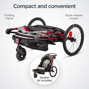 Schwinn Joyrider Deluxe Double Child Bike Trailer, 2-Seat Capacity, 20-Inch Pneumatic Tires, Aluminum Frame, Convertible to 3-Wheeled Stroller, Red, 12-SC523B