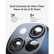 Eufy SoloCam S340 Solar Outdoor Security Camera, 360 Pan and Tilt, 4K UHD, 8 Hybrid Zoom, Night Vision, Two-Way Audio, Voice Assistant Compatible, Wireless, T8170