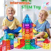 FunMagic Magnetic Tiles 120-Piece Educational Building Blocks Set, STEM Learning Toy - Ages 3-8
