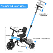 XJD AS106 7-in-1 Toddler Bike with Push Handle for 1 Year to 4 Years Old Kids, Blue
