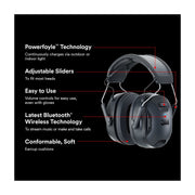 3M WorkTunes Connect Solar Powered Wireless Hearing Protection Earmuffs, Bluetooth, 26 dB Noise Reduction, Black, 90573-DC
