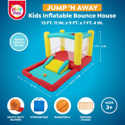 Play Day Jump N Away Inflatable Bounce House with Built-In Slide, Basketball Hoop, Mesh Walls, Extra Large Indoor Outdoor Play Area, Ages 3+