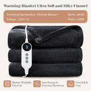 WISHEAD B408-001 Electric Heated Throw Blanket, 9 Heat Levels, Auto Shut-Off, 50x60 in, Dark Gray