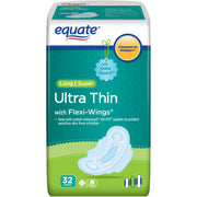 Equate 97215 Ultra Thin Pads Long Super with Wings, 32 count