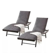 Padded Wicker Chaise Lounger, Set of 2, Brown