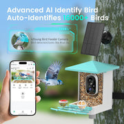 isYoung Smart Bird Feeder with Camera, AI Identification of 16000+ Birds, 5W Solar Panel, 170 Wide View, Motion Detection, Waterproof, Blue