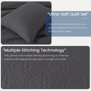Quilt Set Queen Size - Lightweight Quilts Summer Bedspreads for All Season 3 Piece (1 Quilt  2 Pillow Shams) - Dark Grey