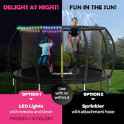 JoyBerri Upsurge 12ft Outdoor Recreational Trampoline with Rust-Resistant Galvanized Steel Frame, Enclosure Net, LED Lights, Sprinkler, Ladder, ASTM Certified