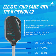 JOOLA Ben Johns Hyperion C2 Pickleball Paddle, Charged Carbon Surface Technology, Aero-Curve Shape, 16mm Thickness, Black White Grey, 17002