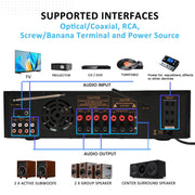 Starklok 1200W Surround Stereo Receiver, Bluetooth 5.3, 5.1 Channel, Optical and Coaxial Inputs, Black
