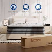 Kizreo Queen Size Hybrid Mattress, 12 Inch Euro Top with Cooling Gel Memory Foam and 744 Pocket Springs, Firm, Breathable Cover