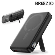 Breezio Magnetic Wireless Portable Charger, 12000mAh Power Bank, Fast Charging with 15W Wireless, 20W USB-C PD, 22.5W Quick Charge, Black, W16