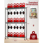 Sakugi US651BL-XL Heavy-Duty Clothes Rack with Mesh Shelves, Wheels with Brakes, Black, 45.2 in x 12.2 in x 79 in
