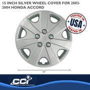 Coast To Coast Set of 4 Silver 15 Inch 7-Spoke Replacement Hubcaps with Metal Clip Retention System for 2003-2004 Honda Accord