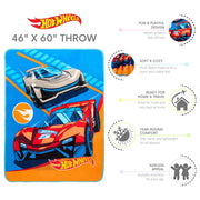 Hot Wheels Kids Blue Print Fleece Throw Blanket, Soft Coral Microfiber, 46 x 60 in