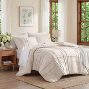 Regency Heights Queen Comforter Set, Boho Pinch Pleat Stitching, Soft Washed Microfiber, Premium Polyester Fill, Neutral
