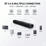 Jierben Sound Bar for TV, 50W, DSP Fusion Technology, 3D Surround Sound, Bluetooth 5.4, HDMI ARC, Dual Subwoofers, Wall Mountable, Black, SP03