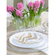 PLASTICPRO Elegant Disposable Plastic Plates Set, Gold and Silver Curve Design, 32 Pack with 16 10-Inch Dinner Plates and 16 7.5-Inch Salad Plates