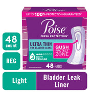 Poise Ultra Thin Incontinence Pads for Women, Light Absorbency, Regular Length, Fragrance-Free, Hypoallergenic, 48 Count