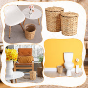 Topekada 2 Pack Wicker Trash Cans with Removable Lids and Liners, 1.9 and 2.7 Gallons, Handmade Woven Wastebaskets with Stainless Steel Frames, Yellow
