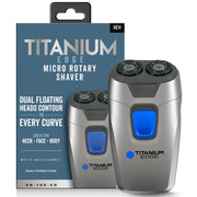 Ideavillage Products Titanium Edge Micro Rotary Electric Shaver for Men, Dual Floating Heads, Titanium-Coated Hypoallergenic Blades, Silver