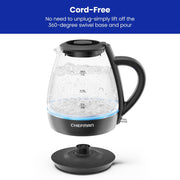 Chefman RJ11-10-GMRL-DS 1L Electric Glass Kettle w/ LED Indicator Light, Automatic Shutoff - Black