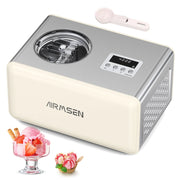 AIRMSEN A-SU-I82-WT 2.1 Qt Ice Cream Maker With Built-In Compressor and LED Timer, White
