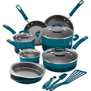 Rachael Ray 17641 Hard Enamel Nonstick Cookware Se 15-Piece Marine Blue