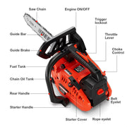 Vetoper 12 in. Gas Chainsaw, 25.4 CC, 1.2 HP, Lightweight One-Hand Operation, Automatic Chain Oiler, Quick Stop Chain Brake, Orange