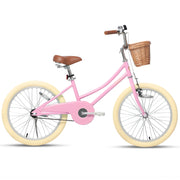 Glerc 20 Inch Kids Bike for 5 6 7 8 Years Old Little Girls Retro Vintage Style Bicycles with Bell and Training Wheels, Spring Pink