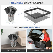 babyeap Foldable Baby Playpen with One-Button Folding, Durable Tear-Resistant Fabric, Breathable Mesh Panels, Non-Slip Feet, Large 62x62x27 in, Deep Gray, TYD012
