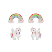 Brilliance Fine Jewelry Girls Sterling Silver Rainbow and Unicorn Stud Earring Set, Multicolor, S900724S.WR